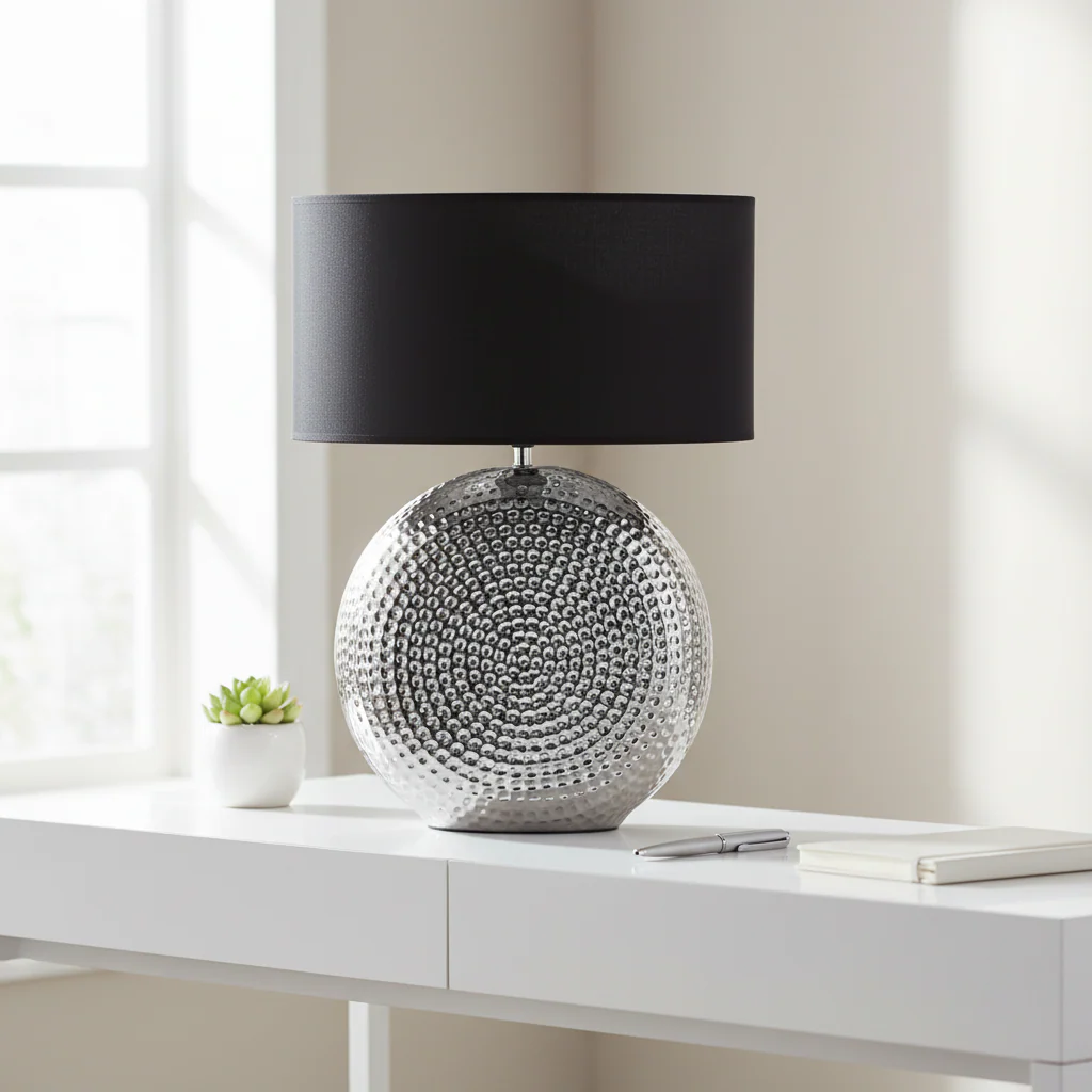 Evette Small Hammered Chrome Finish Table Lamp - Image 4
