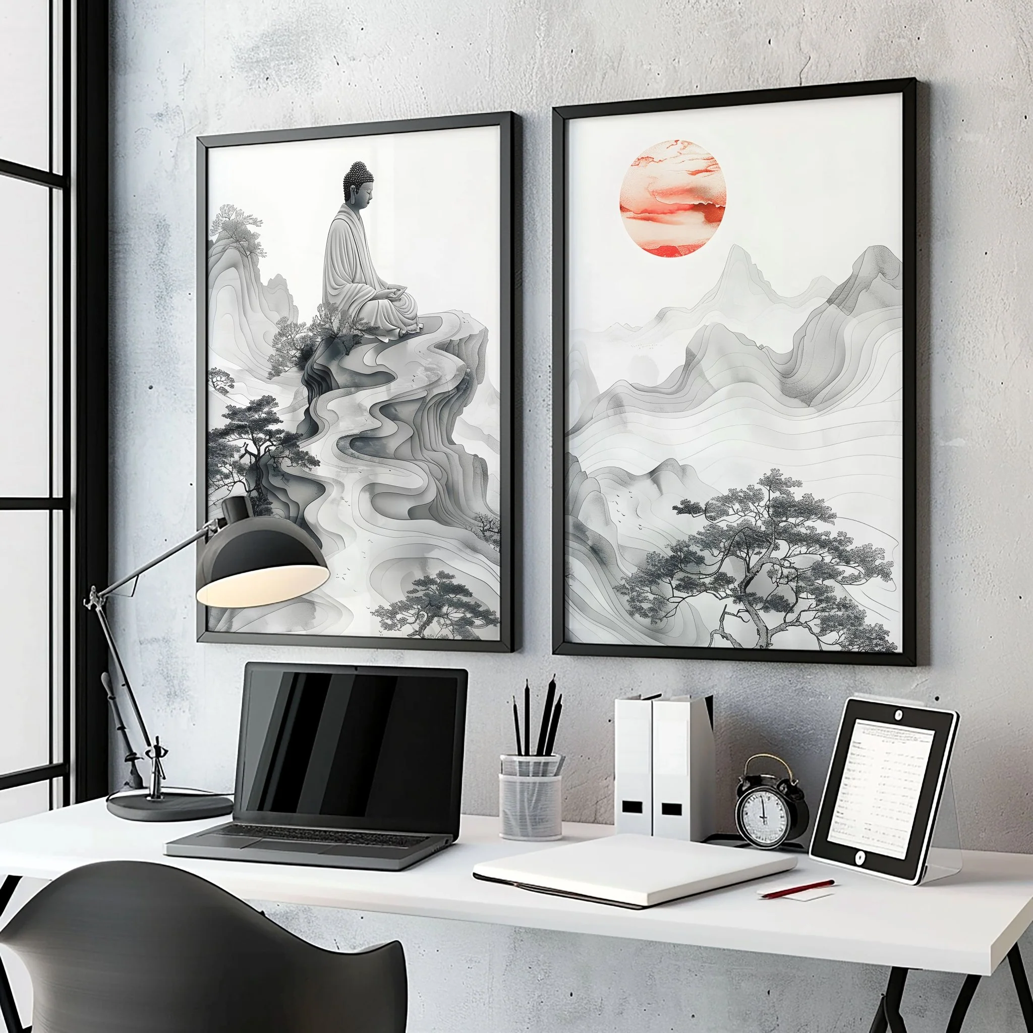 Extra Large Framed Wall Art | Set of 2 Asian Inspired Wall art Prints