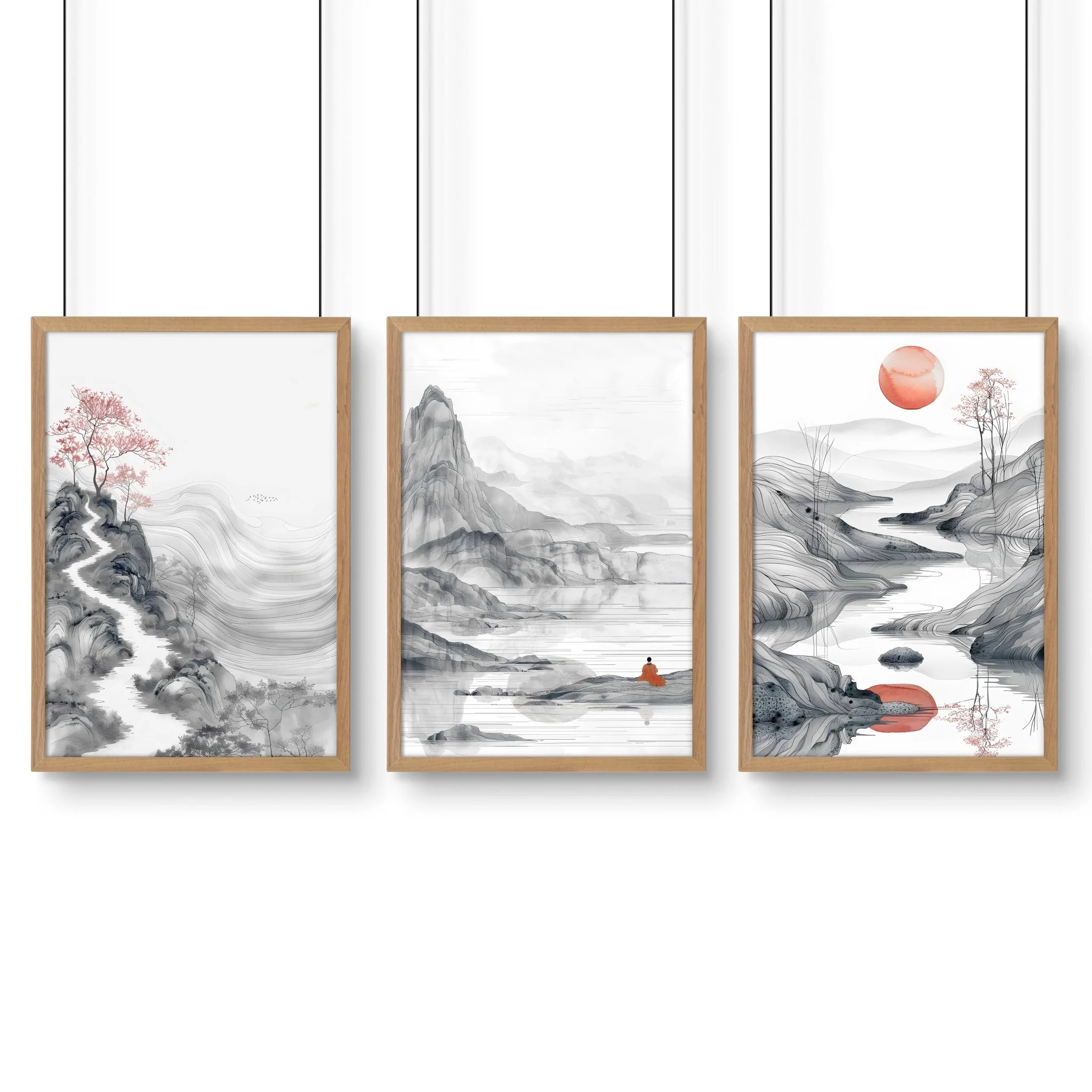 Extra Large Wall Art Framed | Set of 3 Asian Inspired Wall art Prints - Image 14