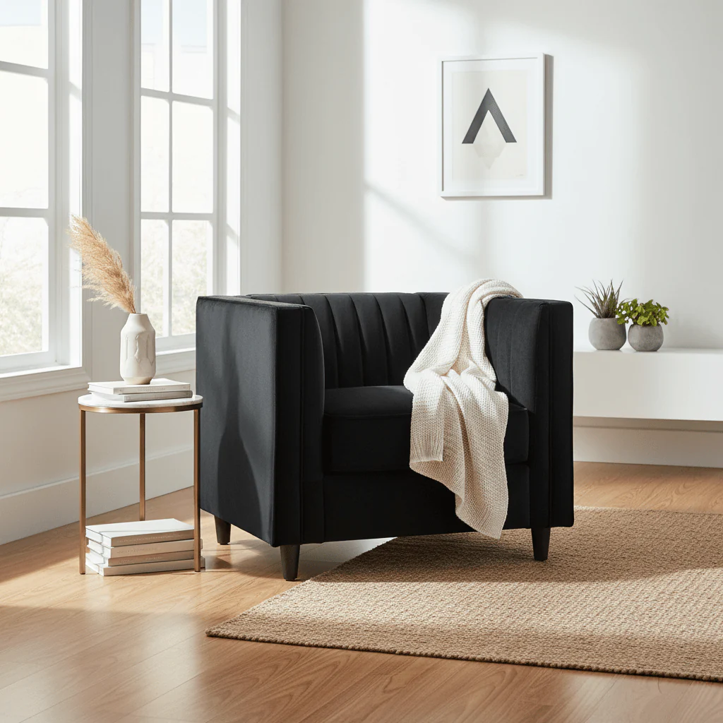 Farah Black Velvet Chair - Image 4