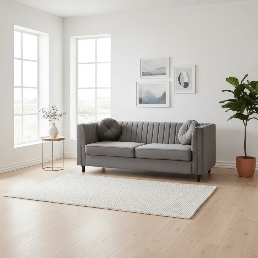 Farah Three Seat Grey Velvet Sofa - Image 3