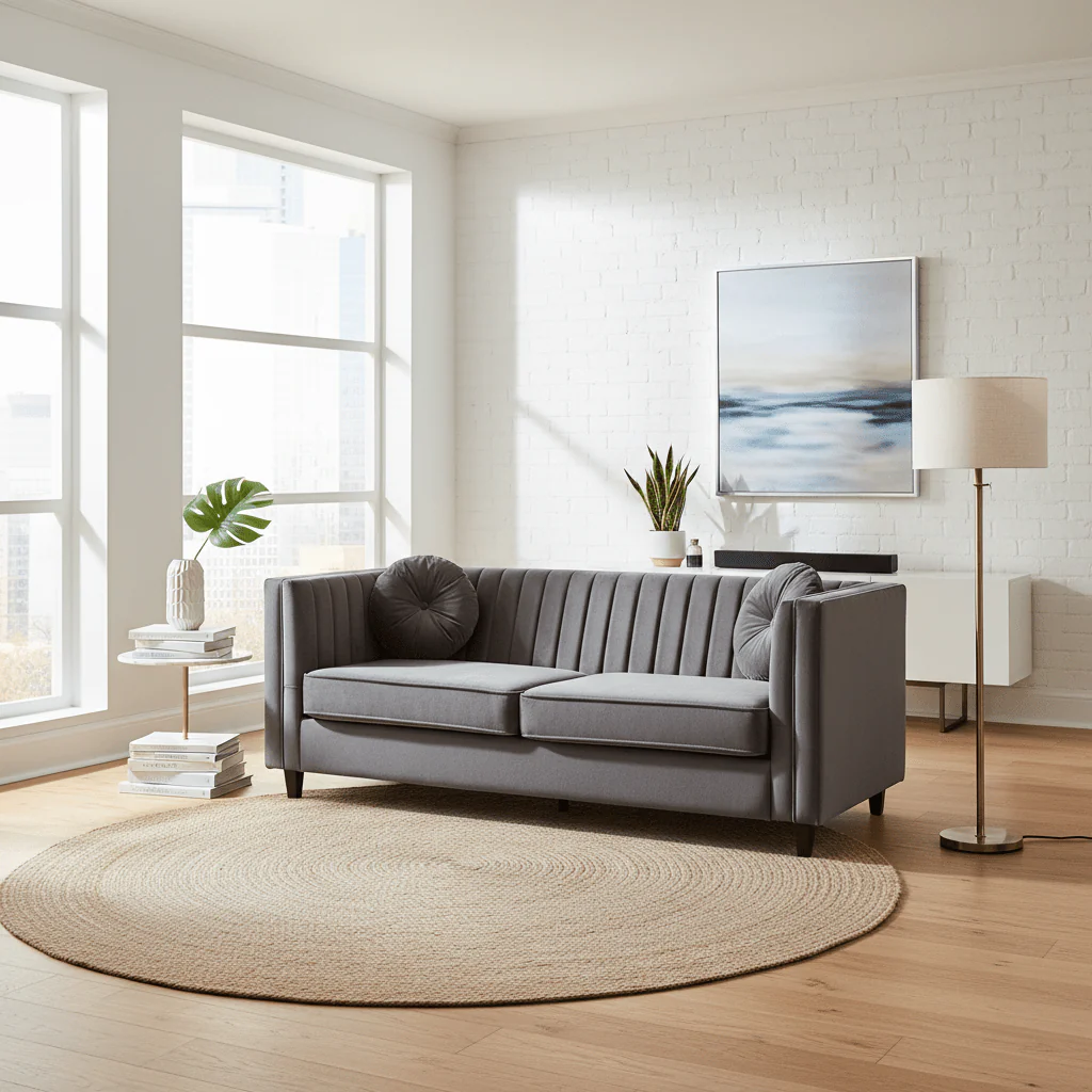 Farah Three Seat Grey Velvet Sofa - Image 4