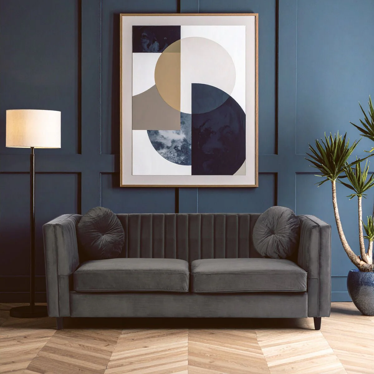 Farah Three Seat Grey Velvet Sofa - Image 6