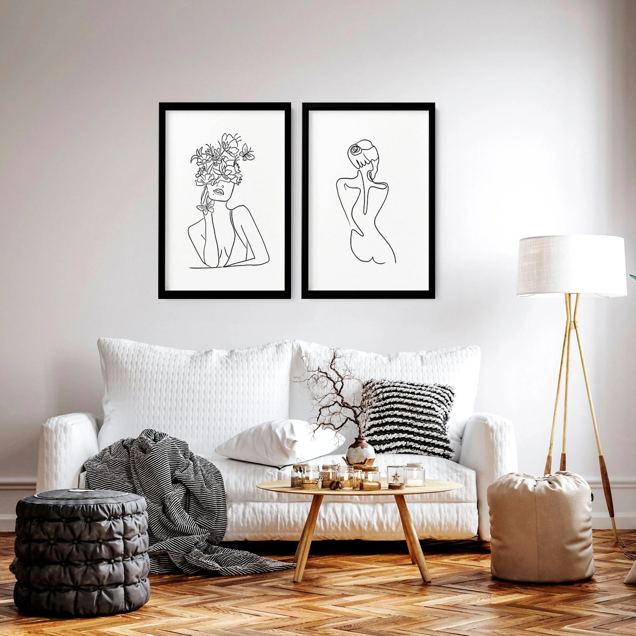 Line drawings art | Set of 2 Feminine wall art for living room - Image 3