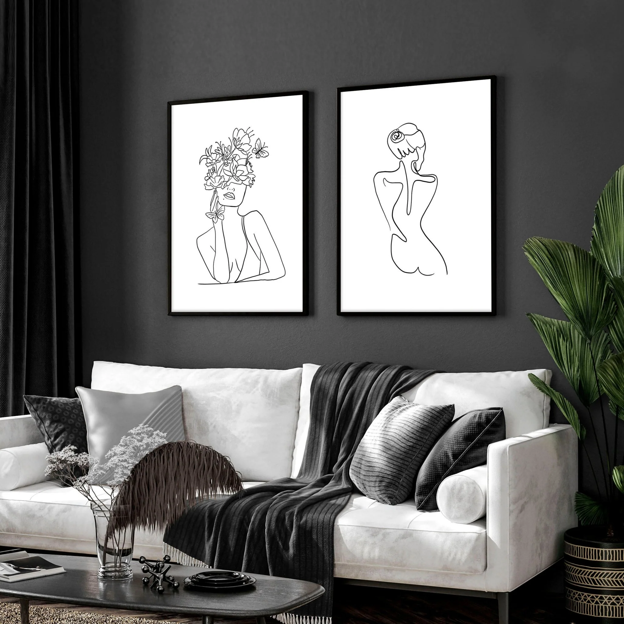 Line drawings art | Set of 2 Feminine wall art for living room - Image 4