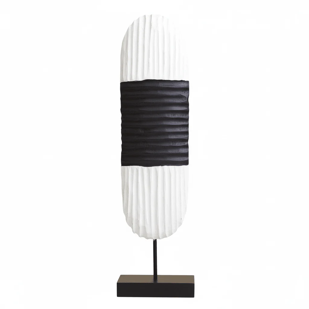 Fidel Black and White Mango Wood Oblong Sculpture - Image 2