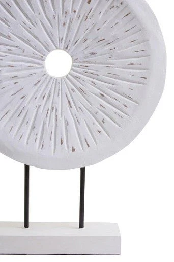 Fidel Distressed White Carved Wood Large Round Sculpture - Image 15