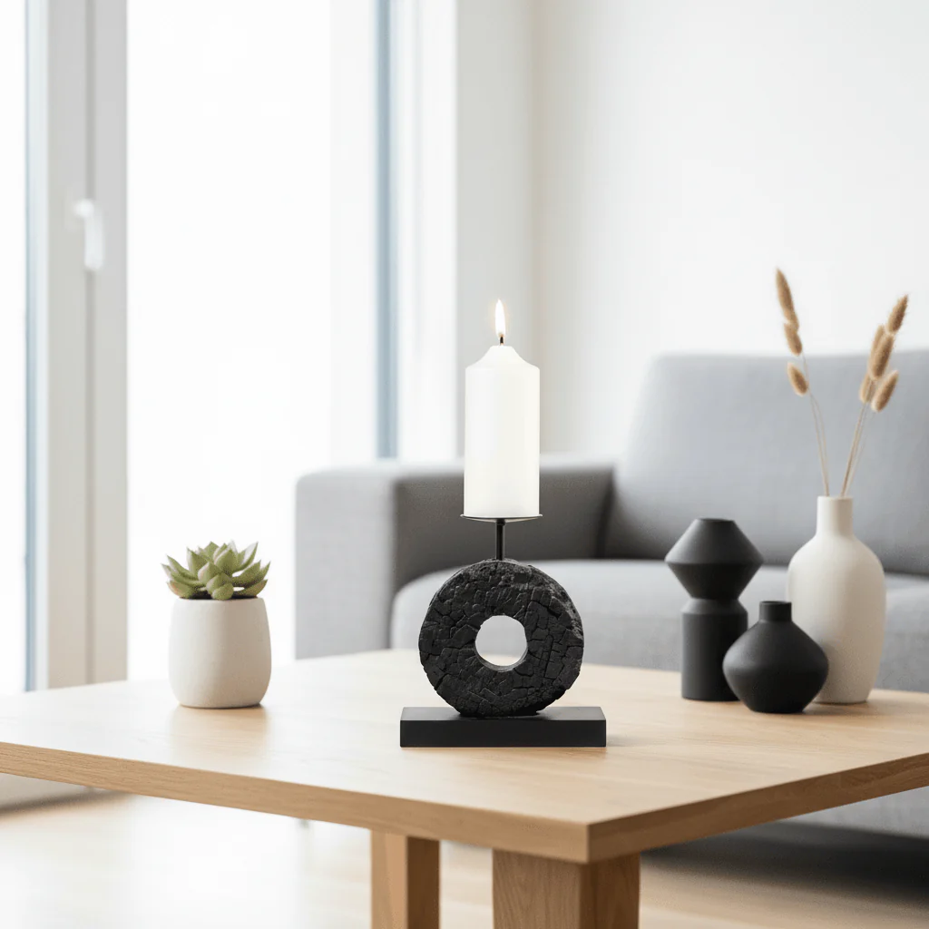 Fidel Small Charred Black Mango Wood Log Candle Holder - Image 4