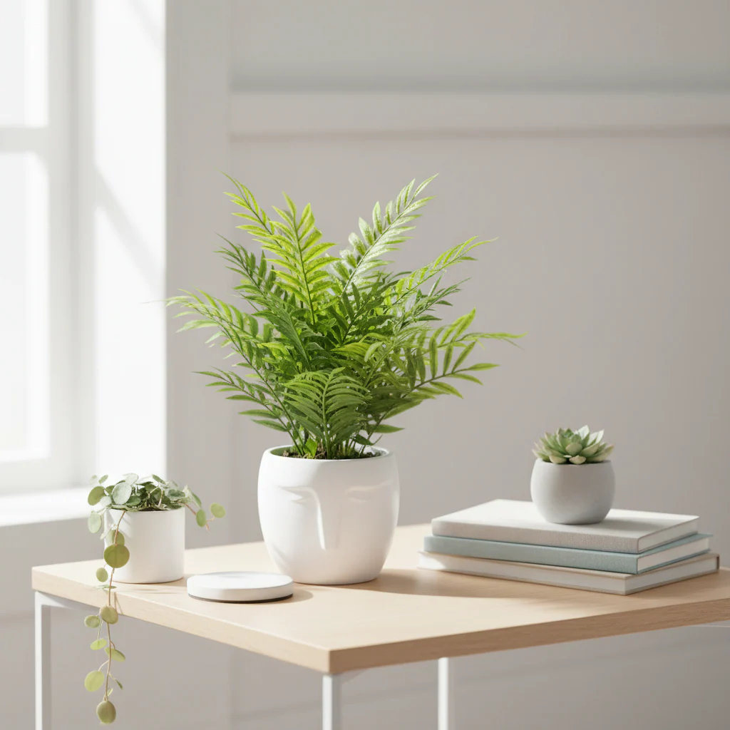 Fiori Fern In White Ceramic Pot With Iron Stand - Image 4
