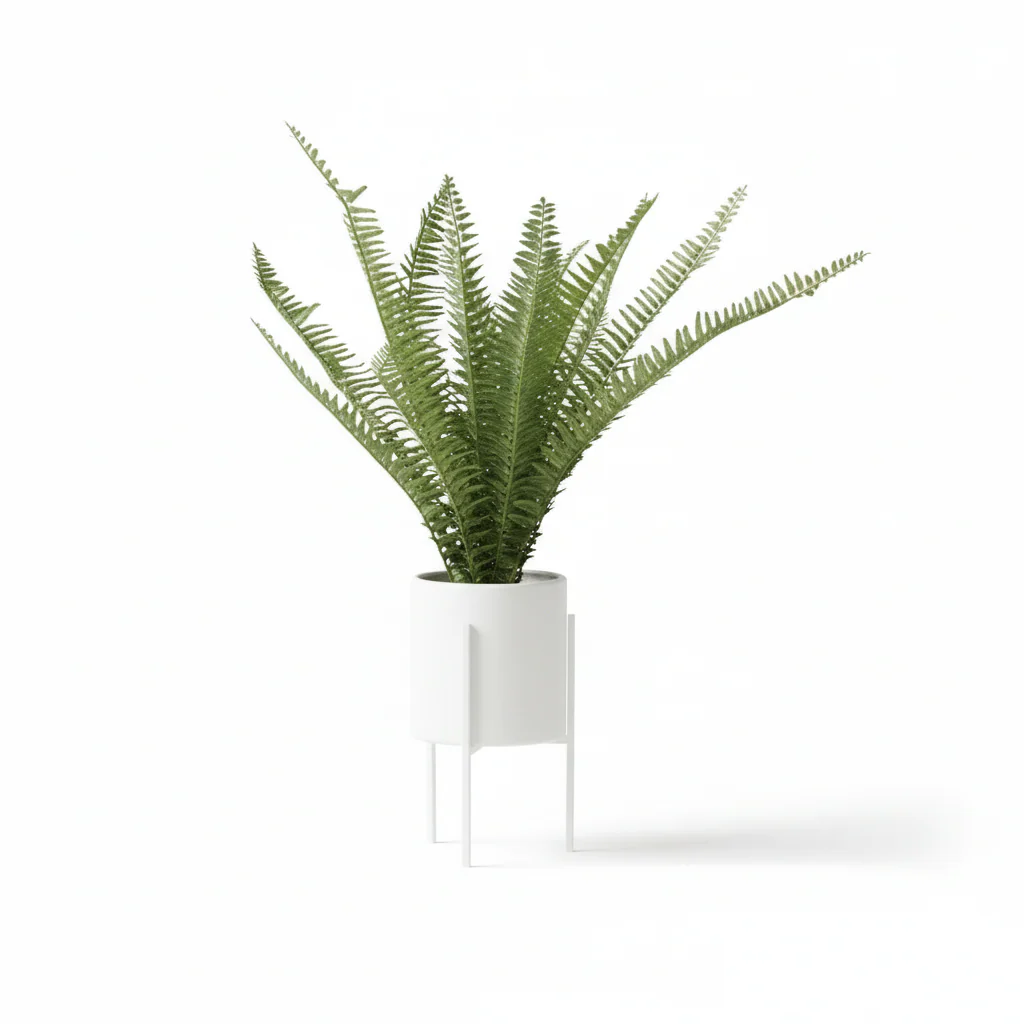 Fiori Fern In White Ceramic Pot With Iron Stand - Image 5
