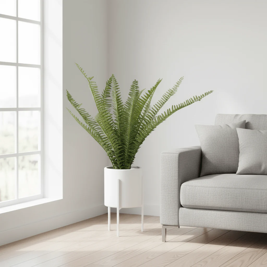 Fiori Fern In White Ceramic Pot With Iron Stand - Image 9