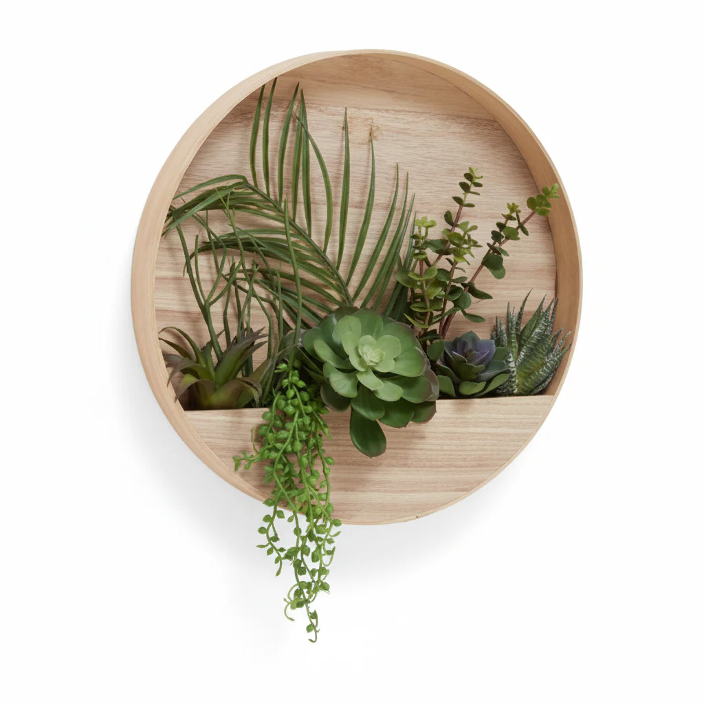 Fiori Mixed Succulents In Wood Wall Planter - Image 5