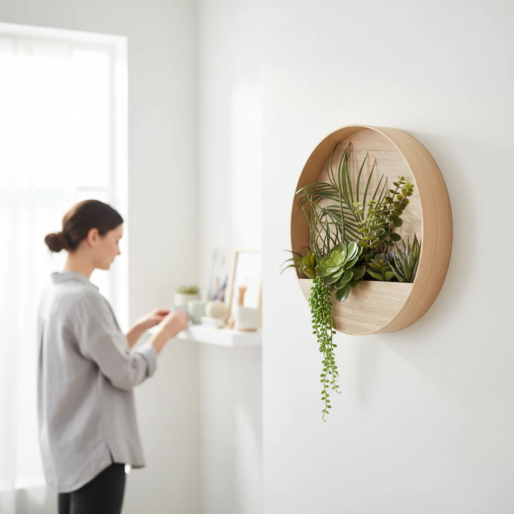 Fiori Mixed Succulents In Wood Wall Planter - Image 6