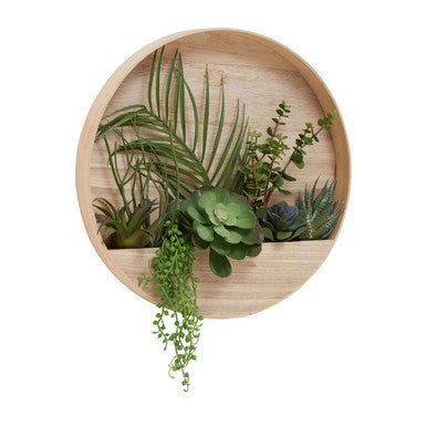 Fiori Mixed Succulents In Wood Wall Planter - Image 9