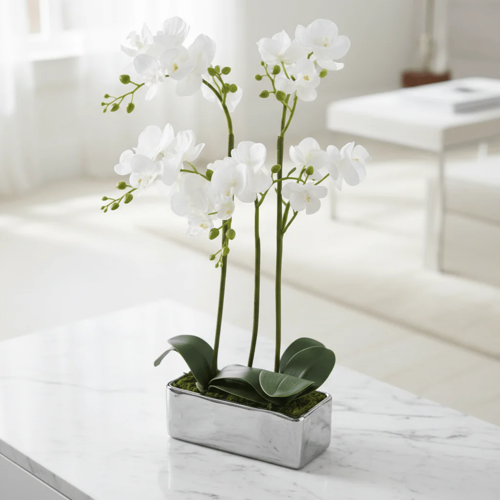 Fiori White Orchid Plant In Rectangular Pot - Image 5