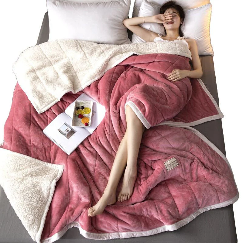 Fleece Blankets And Throws Thick Warm Winter Blankets Home Super Soft Duvet Luxury Solid Blankets On Twin Bedding - Image 15