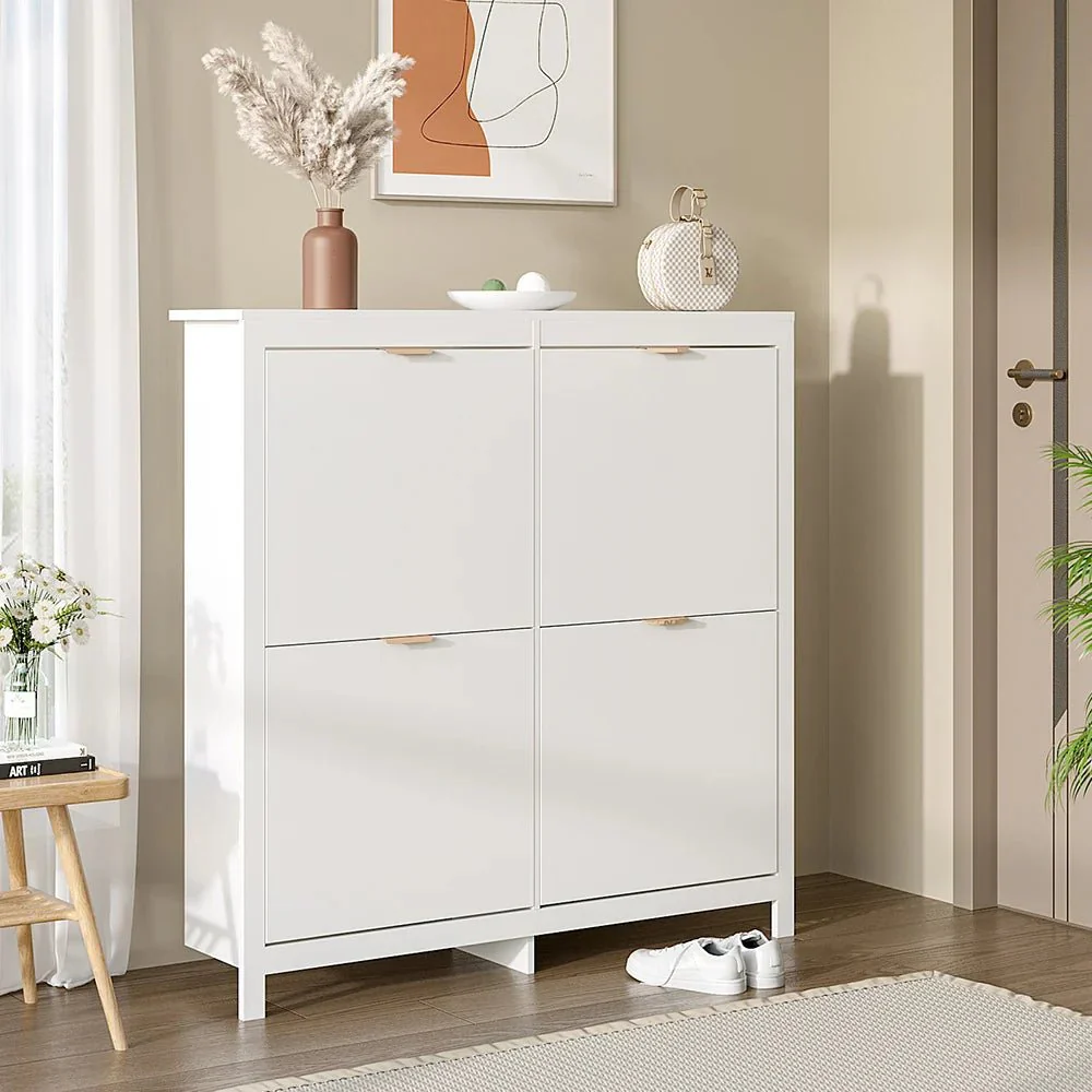 Flip Down Wood Shoe Cabinet 4 Shelf - Image 3