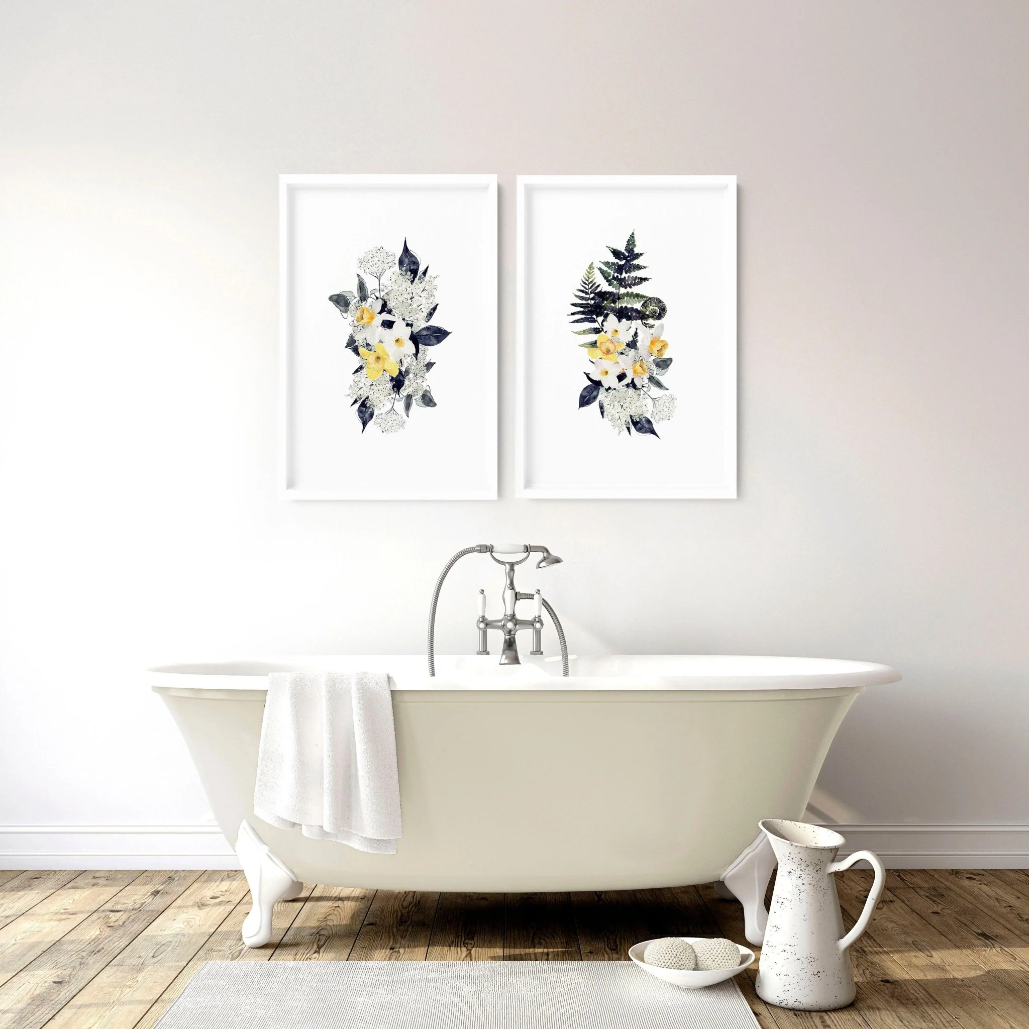 Wall art for bathroom walls | set of 2 Floral wall art prints - Image 2
