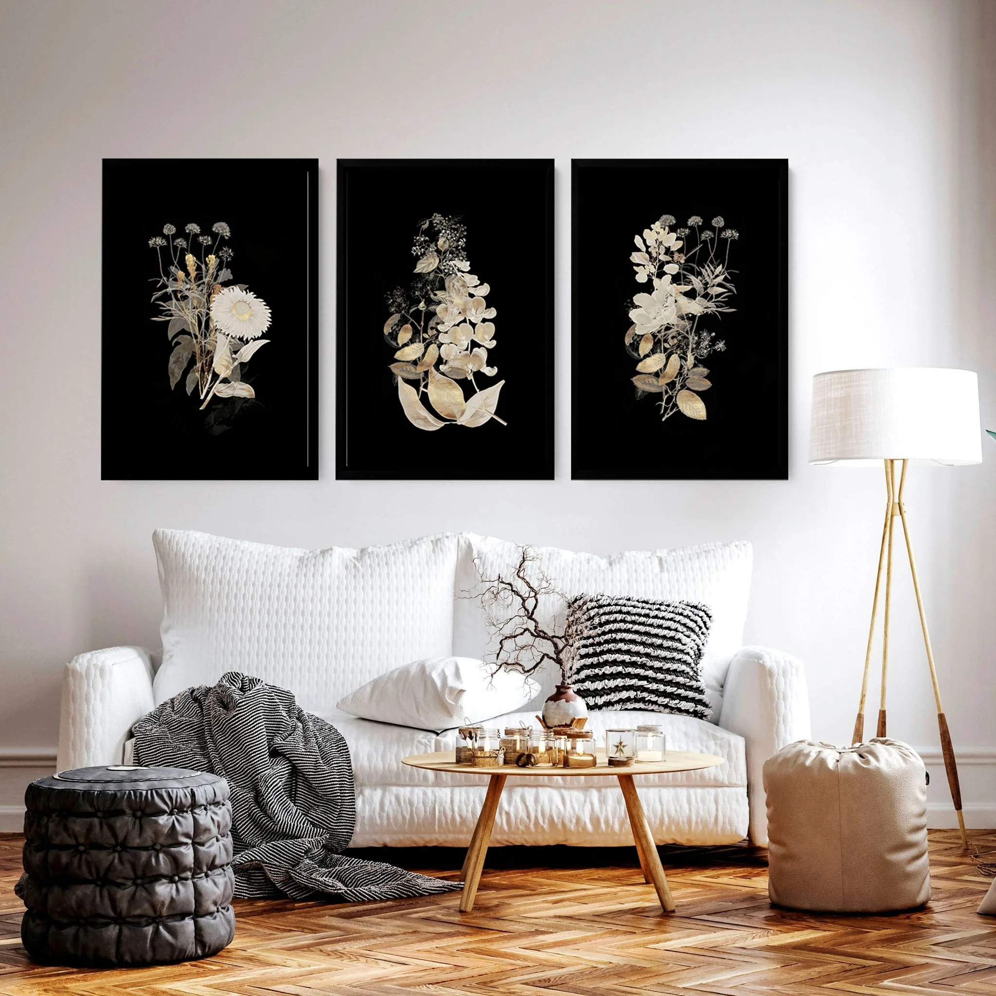 Wall art gold | set of 3 Floral wall art for living room - Image 3