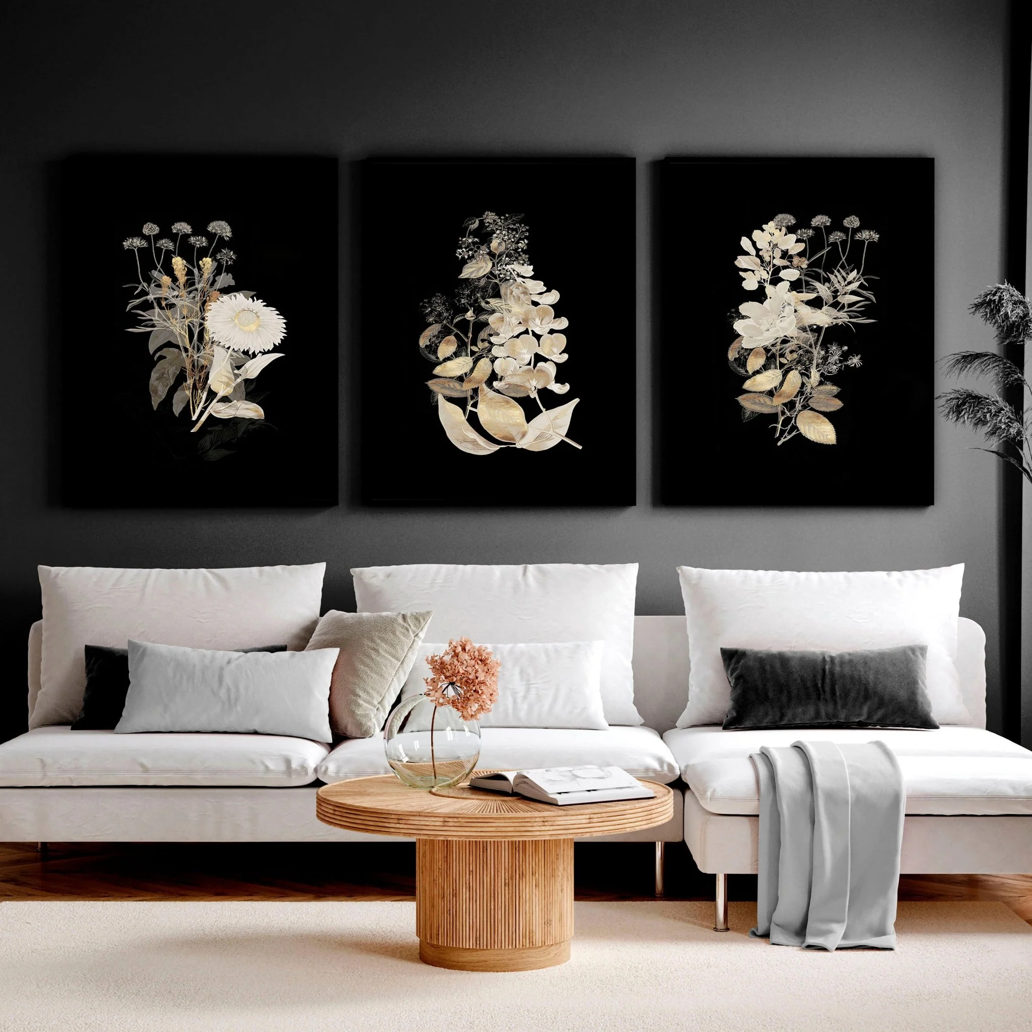 Wall art gold | set of 3 Floral wall art for living room - Image 4