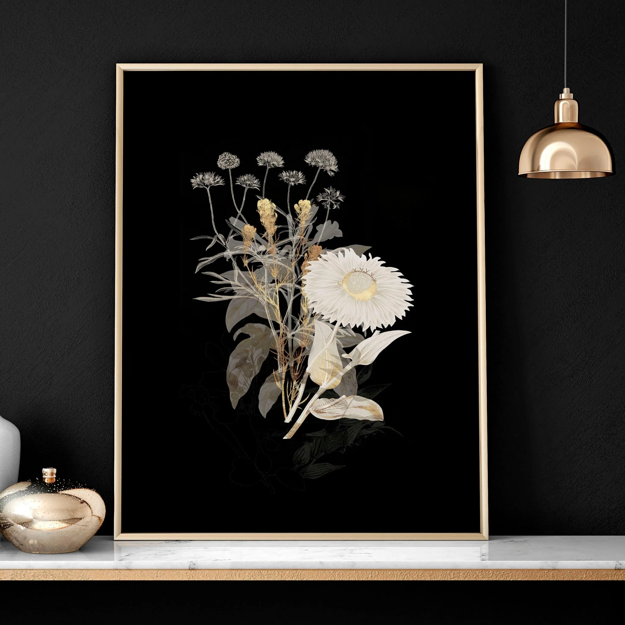 Wall art gold | set of 3 Floral wall art for living room - Image 5