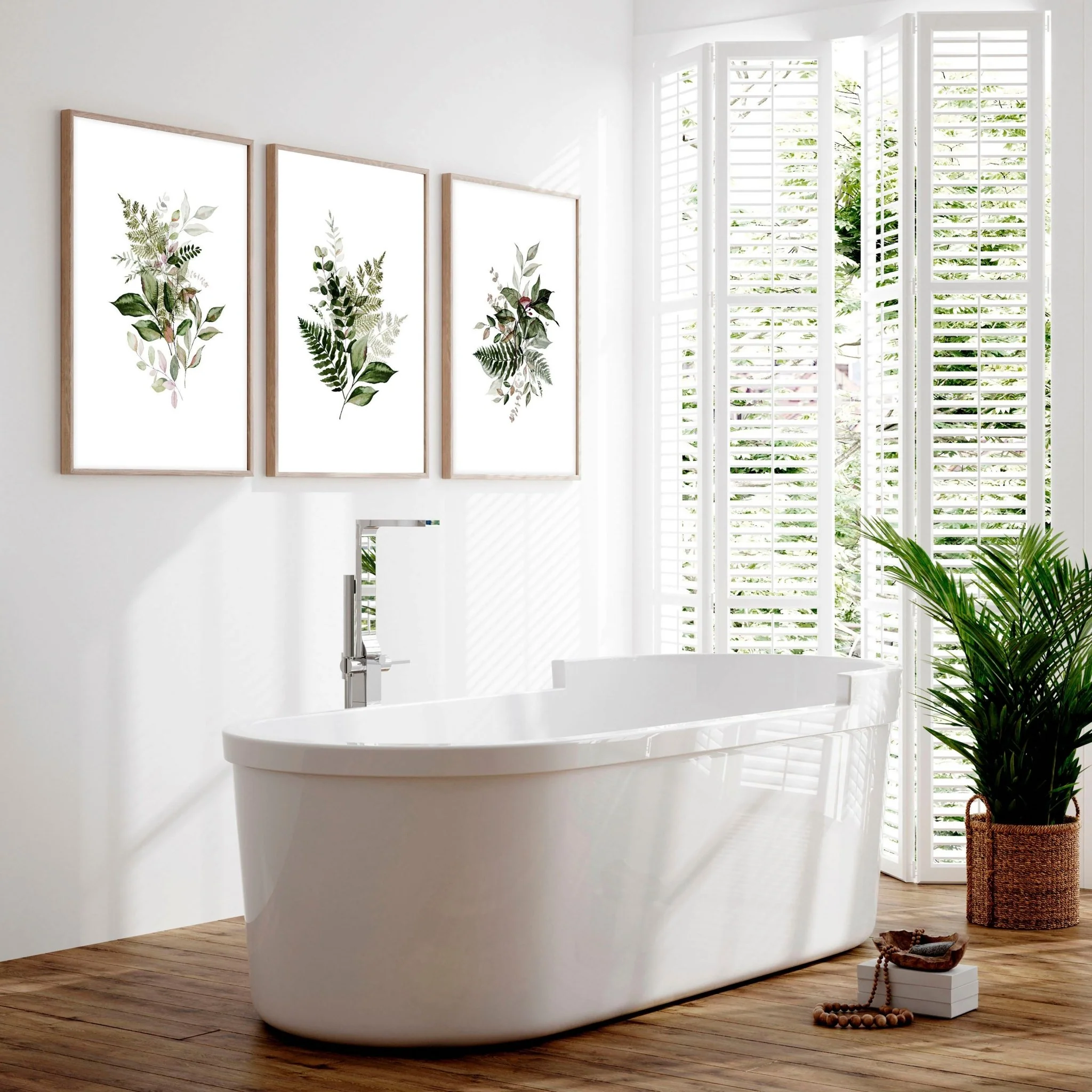 Framed art for bathroom | set of 3 Green Botanical wall art - Image 2