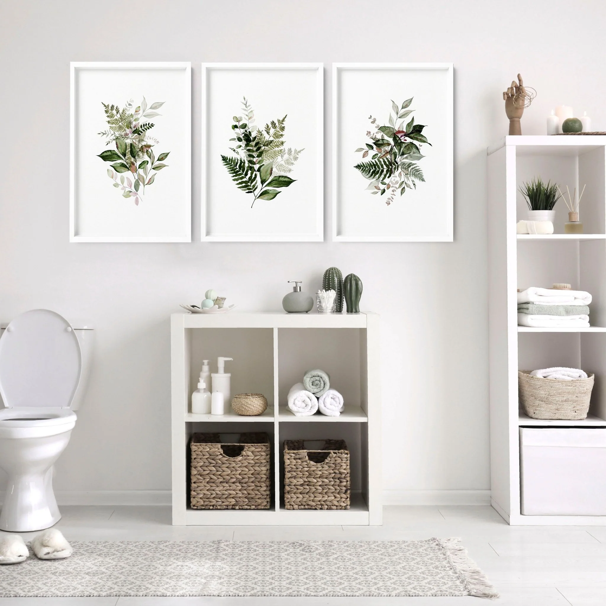 Framed art for bathroom | set of 3 Green Botanical wall art - Image 3