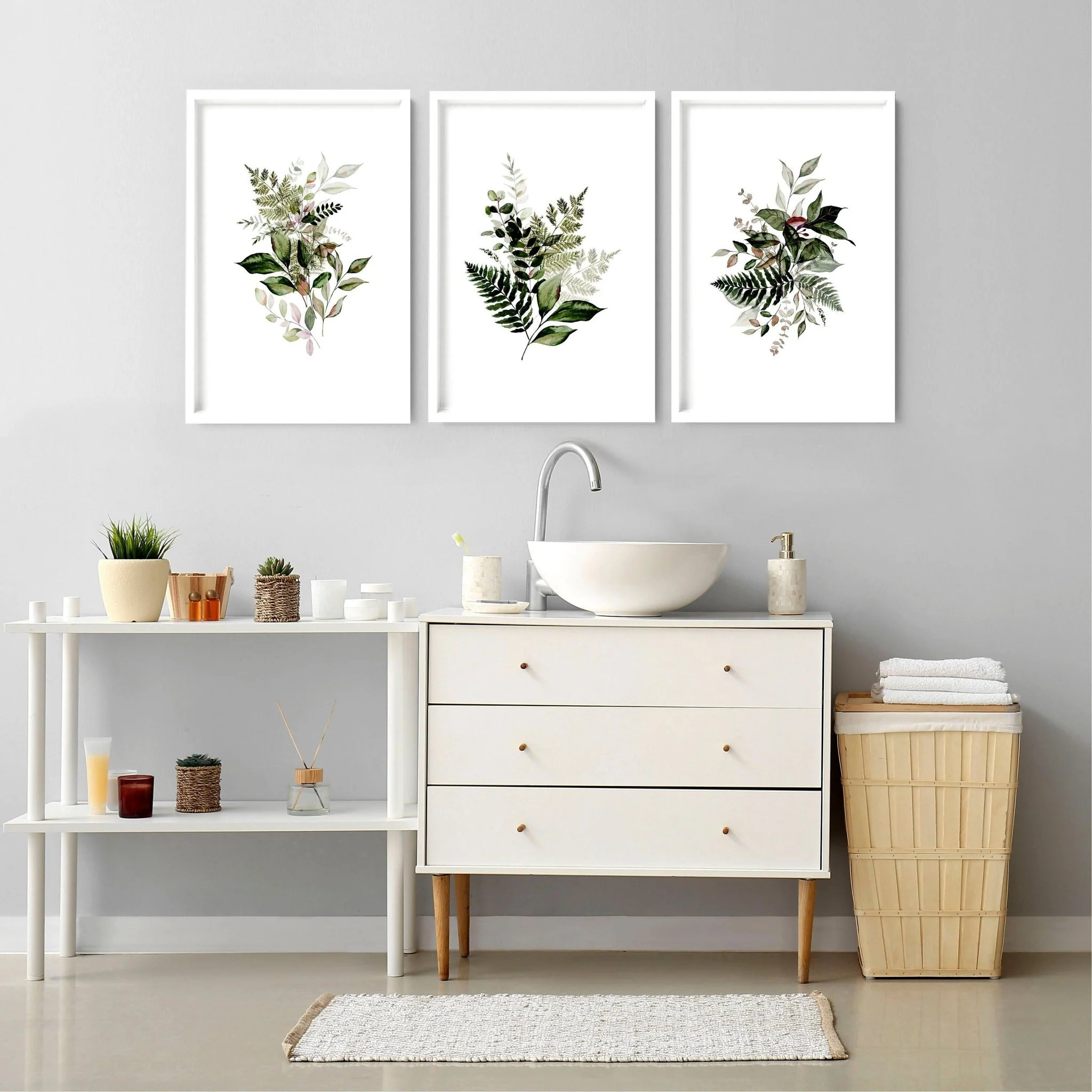 Framed art for bathroom | set of 3 Green Botanical wall art - Image 4