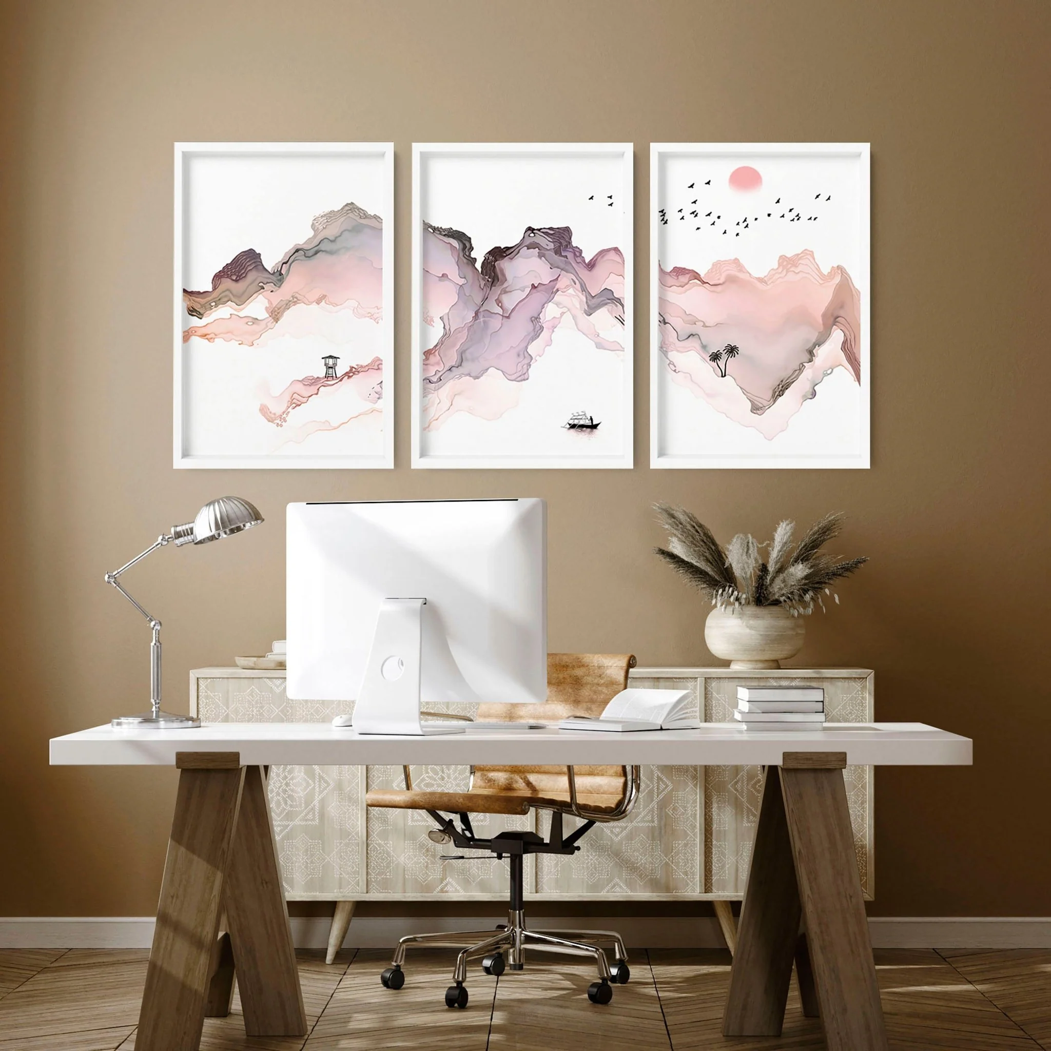 Framed coastal wall art for home office decor | set of 3 wall art - Image 3