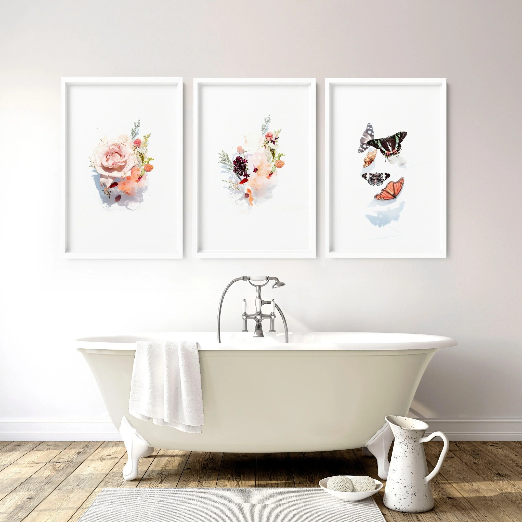 Shabby chic framed pictures bathroom | Set of 3 wall art prints - Image 2