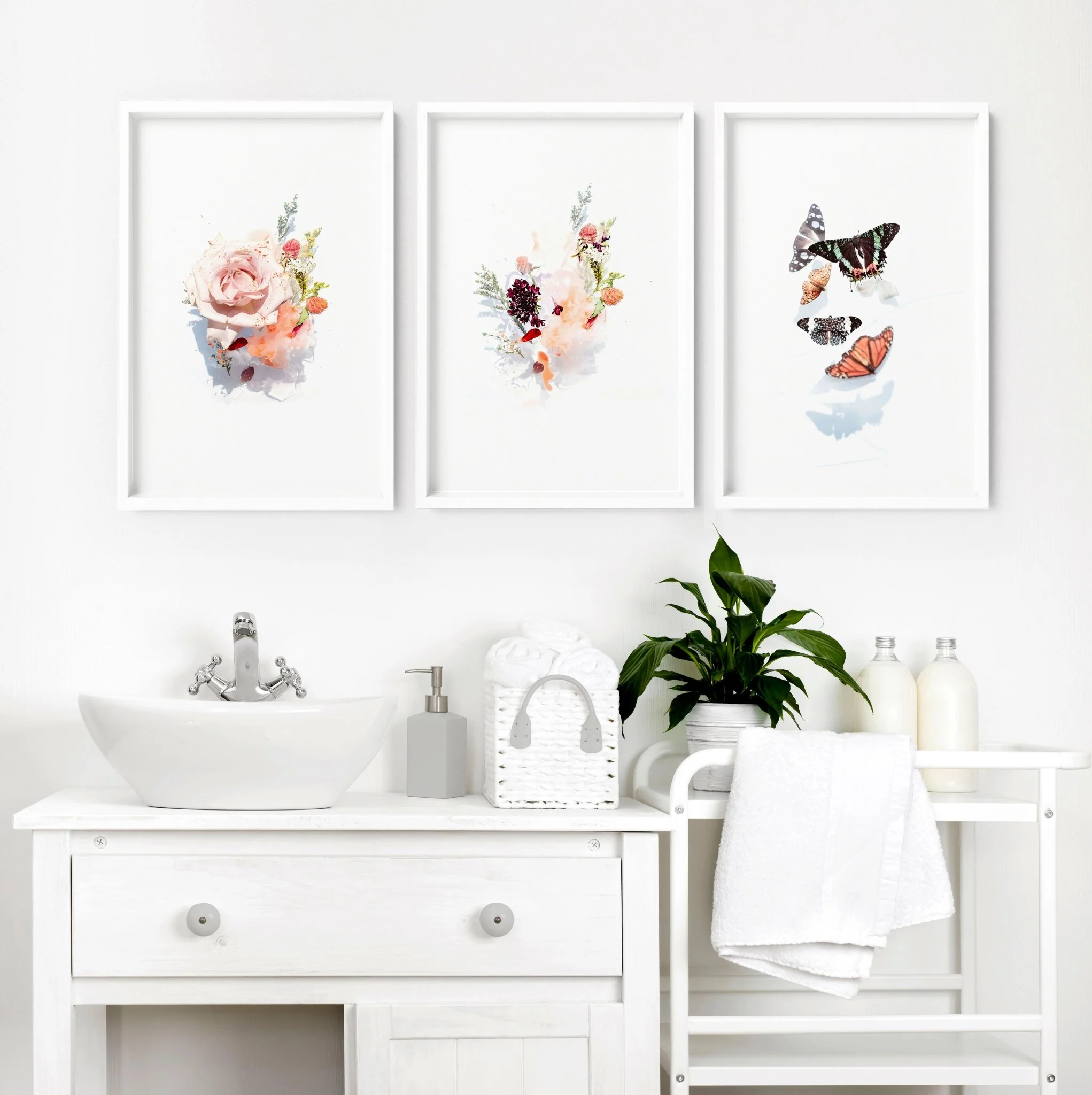 Shabby chic framed pictures bathroom | Set of 3 wall art prints - Image 3