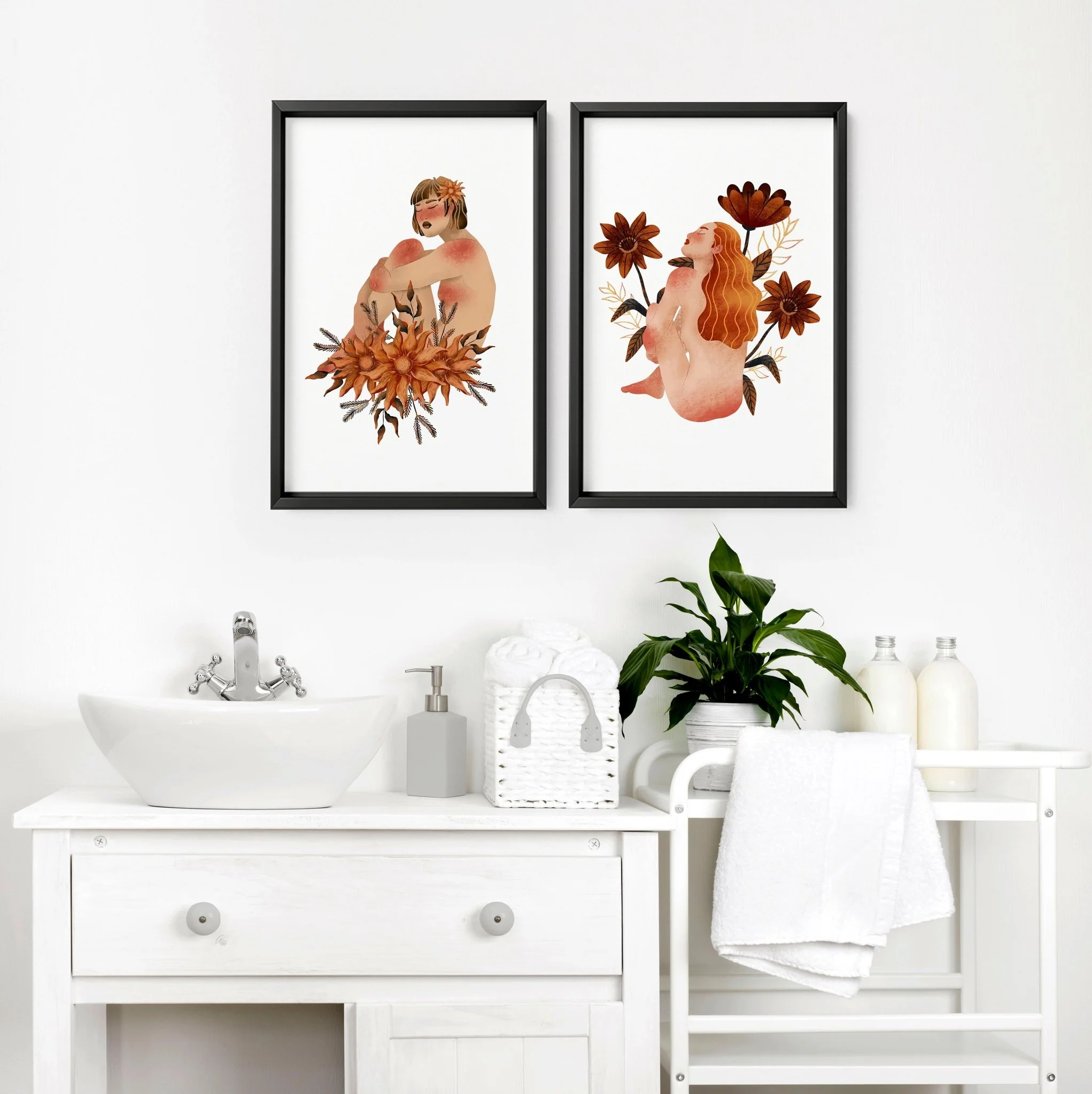 Framed pictures for bathrooms | set of 2 Ladies wall art prints - Image 2