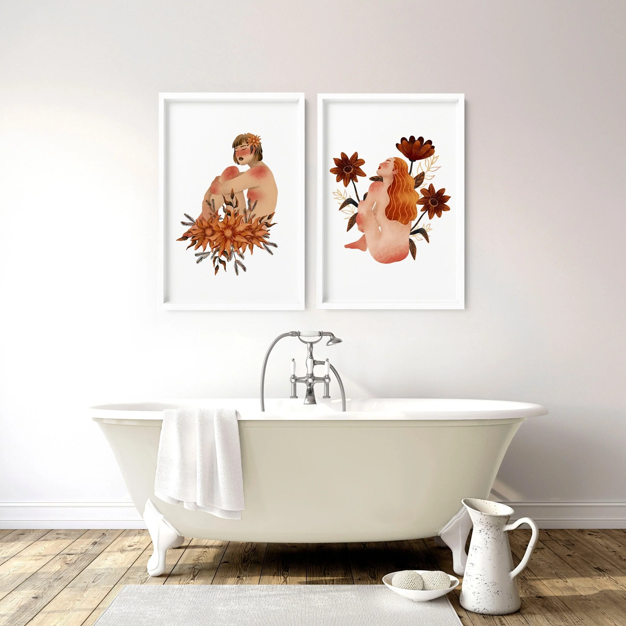 Framed pictures for bathrooms | set of 2 Ladies wall art prints - Image 3