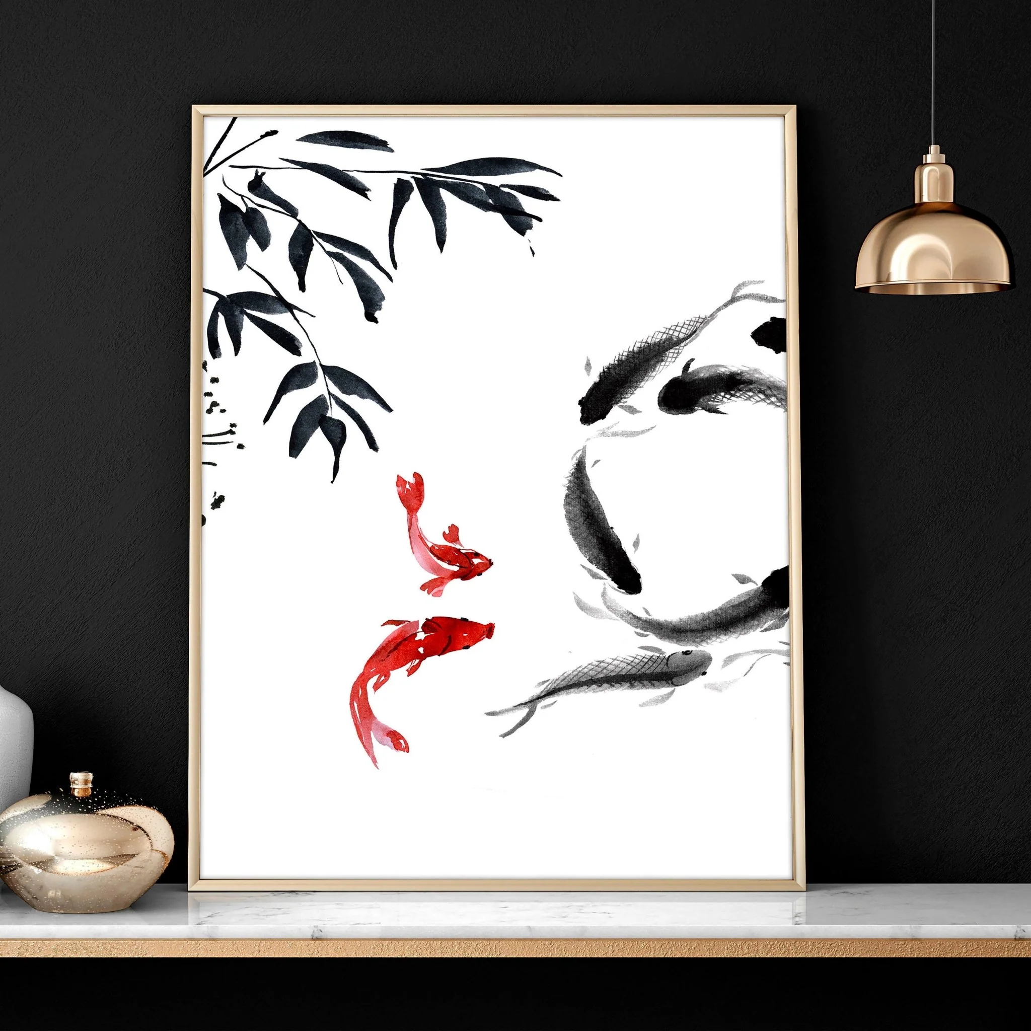 Framed prints for living room | set of 2 Koi wall art - Image 3