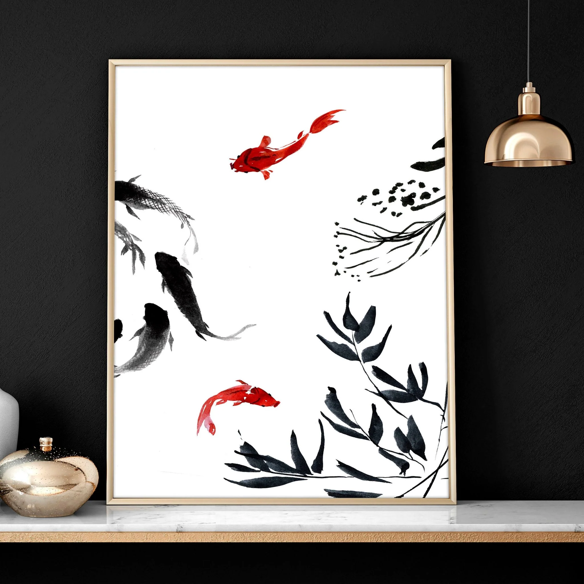Framed prints for living room | set of 2 Koi wall art - Image 4