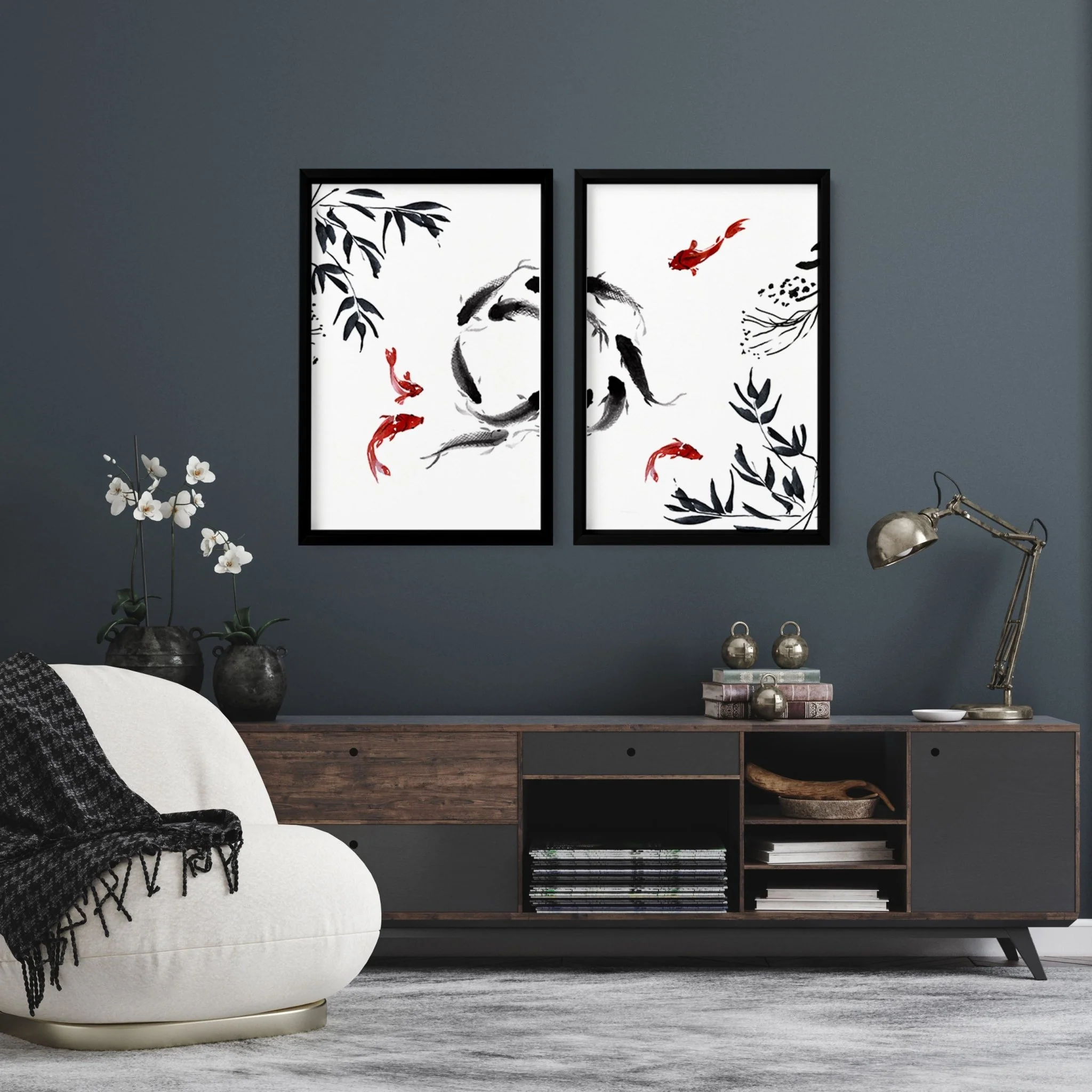 Framed prints for living room | set of 2 Koi wall art - Image 5