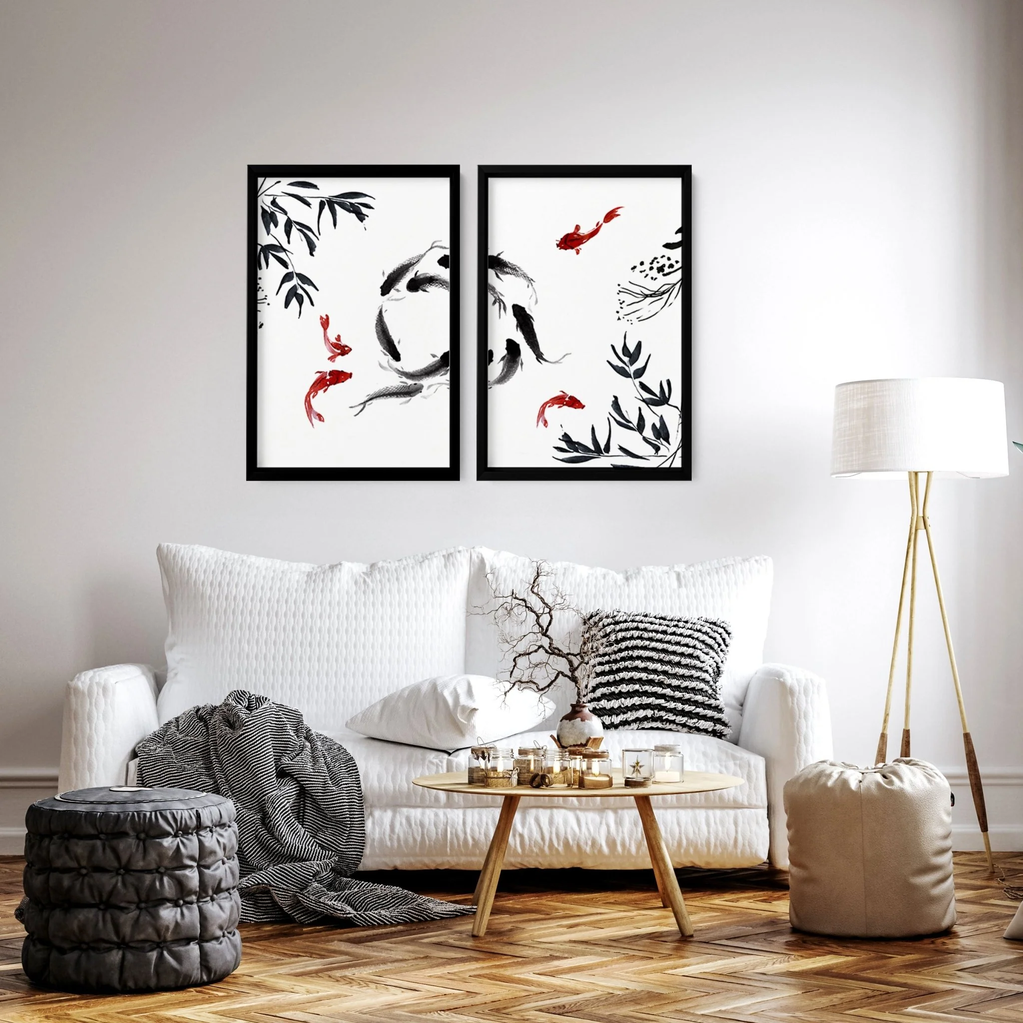 Framed prints for living room | set of 2 Koi wall art - Image 6