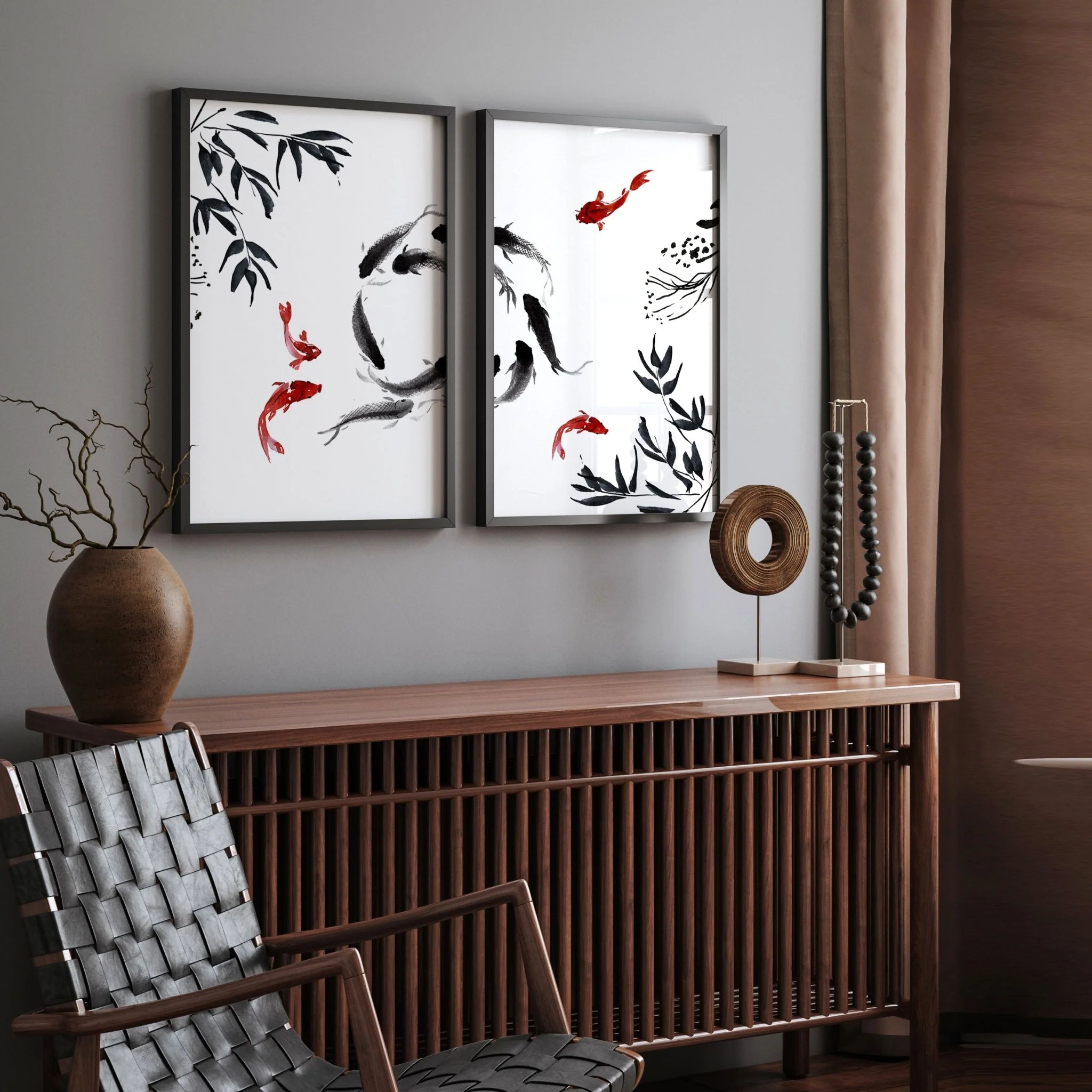 Framed prints for living room | set of 2 Koi wall art - Image 7