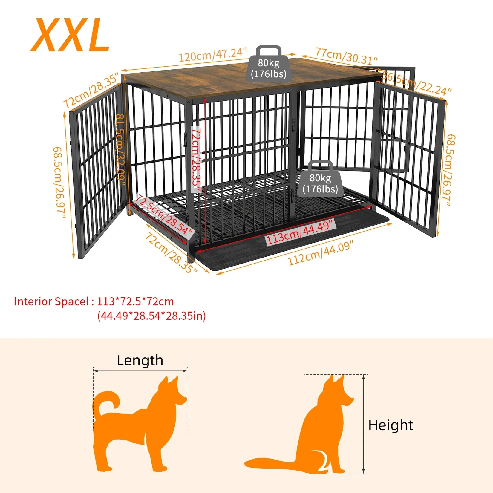 Furniture Style Dog Cage XXL Wooden Pet Kennel End Side Table with Tray and 3 Doors for Medium to Large Dogs - Image 4