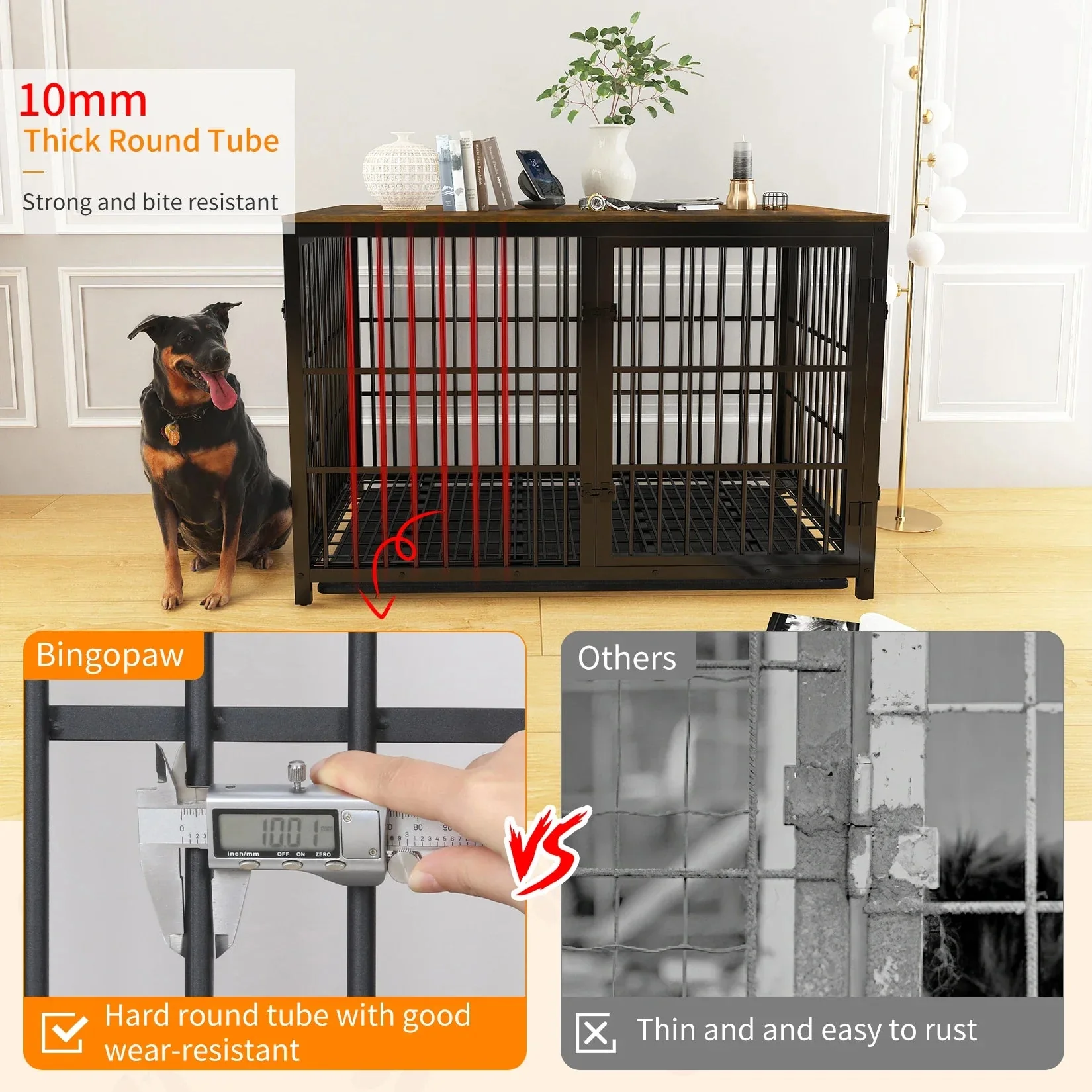 Furniture Style Dog Cage XXL Wooden Pet Kennel End Side Table with Tray and 3 Doors for Medium to Large Dogs - Image 5