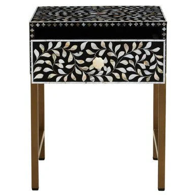 Fusion 1 Drawer Side Table with Bone Inlay - Image 4
