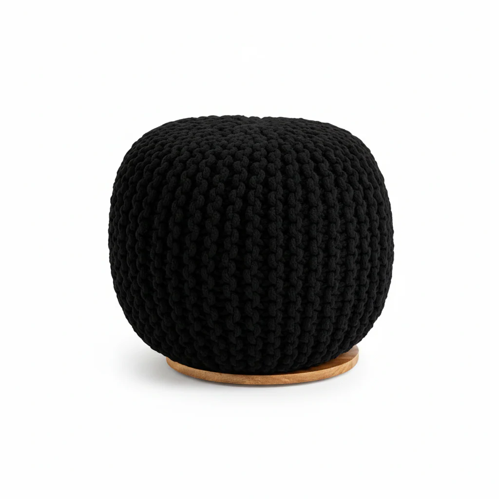 Fusion Black Woven Pouffe