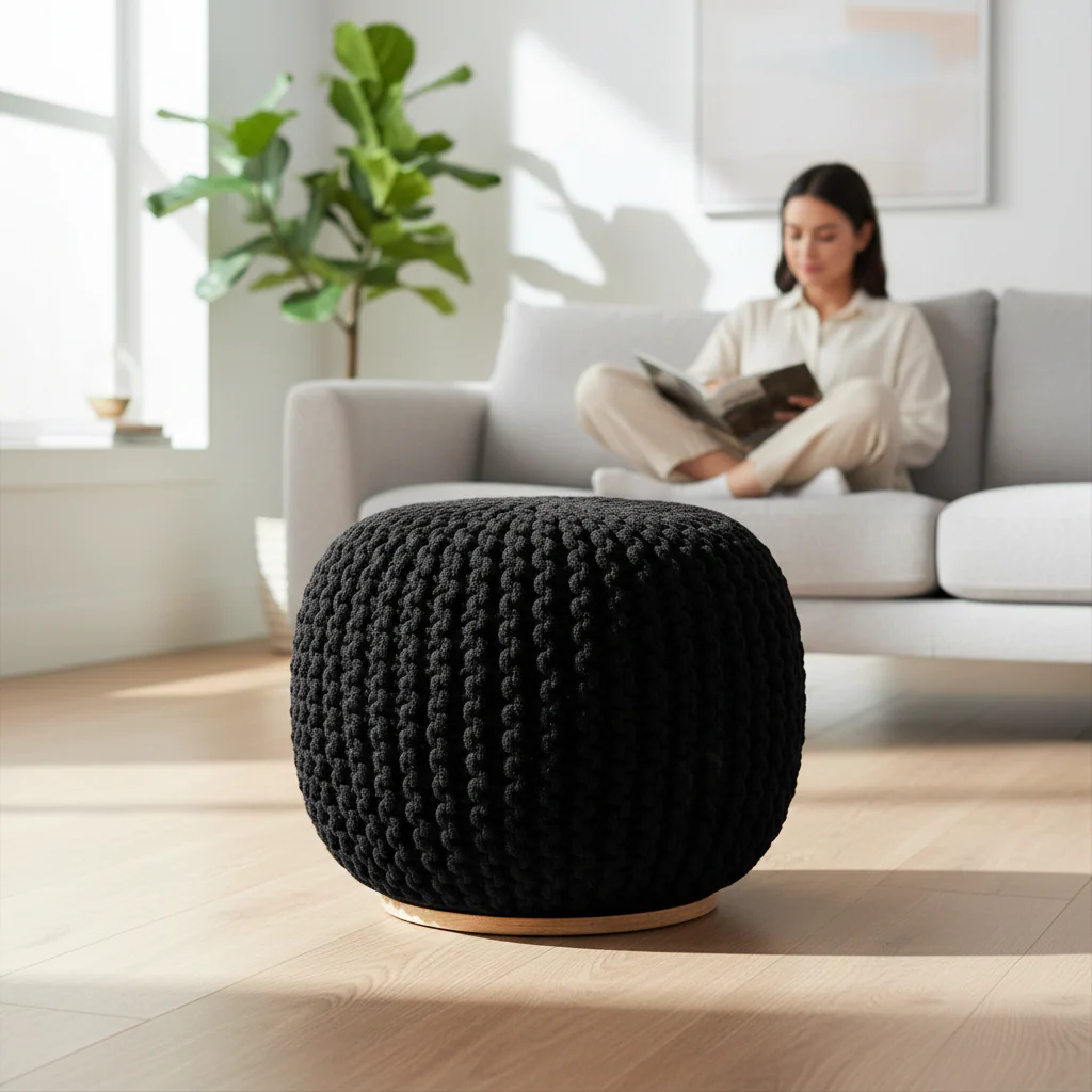 Fusion Black Woven Pouffe - Image 2