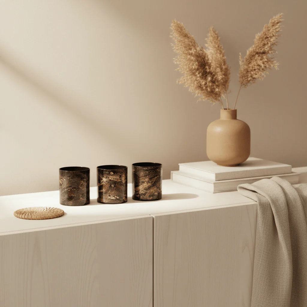 Gaia Set Of 3 Black And Gold Tealight Holders - Image 2