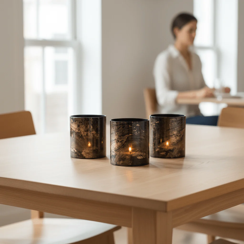 Gaia Set Of 3 Black And Gold Tealight Holders - Image 6