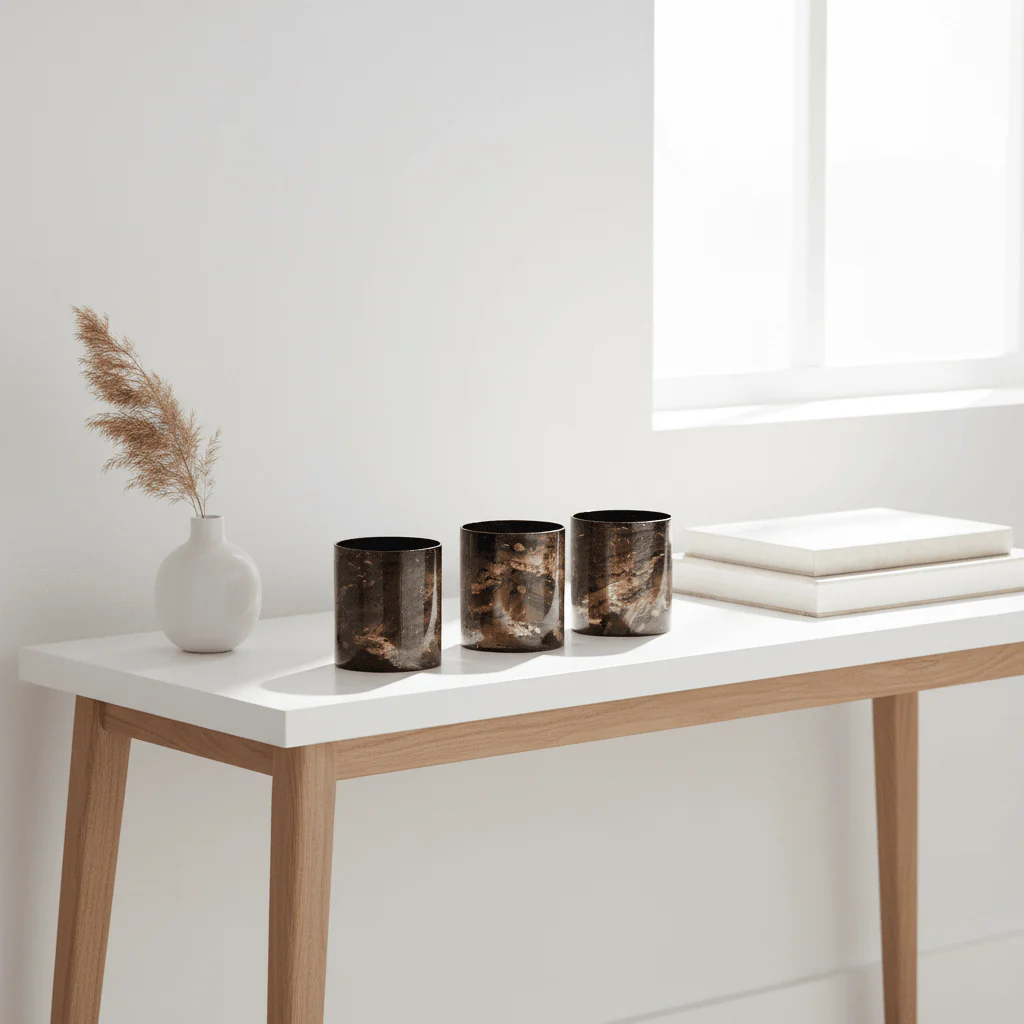 Gaia Set Of 3 Black And Gold Tealight Holders - Image 9
