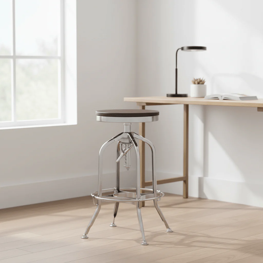 Gator Ash Wood And Silver Chrome Metal Stool - Image 3
