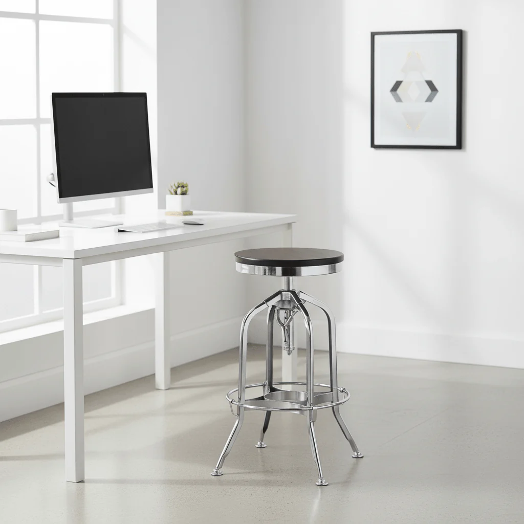 Gator Ash Wood And Silver Chrome Metal Stool - Image 4