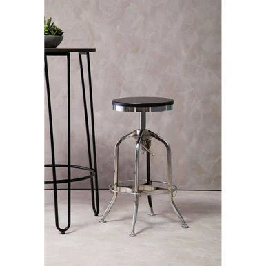 Gator Ash Wood And Silver Chrome Metal Stool - Image 6