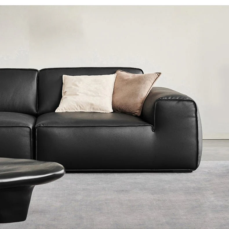 Glover Three Seater Sofa, Black Leather - Image 4
